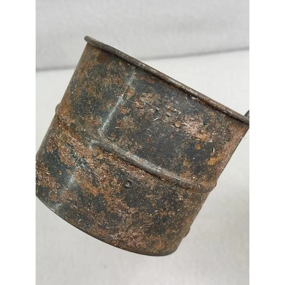 VTG 2 Cup Flour Sifter Embossed Tin Hand Crank Working USA Kitchen Tool
